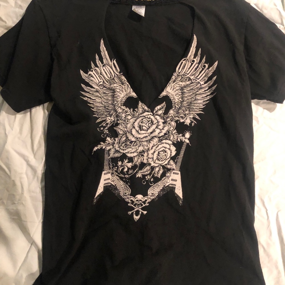 Fashion Nova Ripped Design T-Shirt XS Black